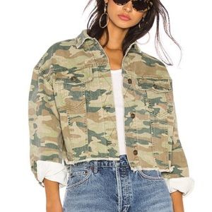 FREE PEOPLE; Camo, denim jacket